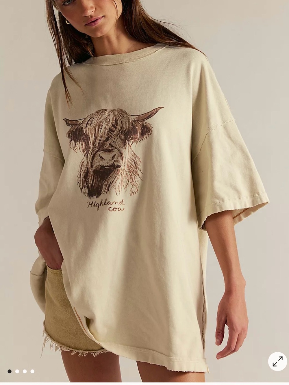 NWT Free People Cream Highland Cow Graphic Short Sleeve XS Sold out online